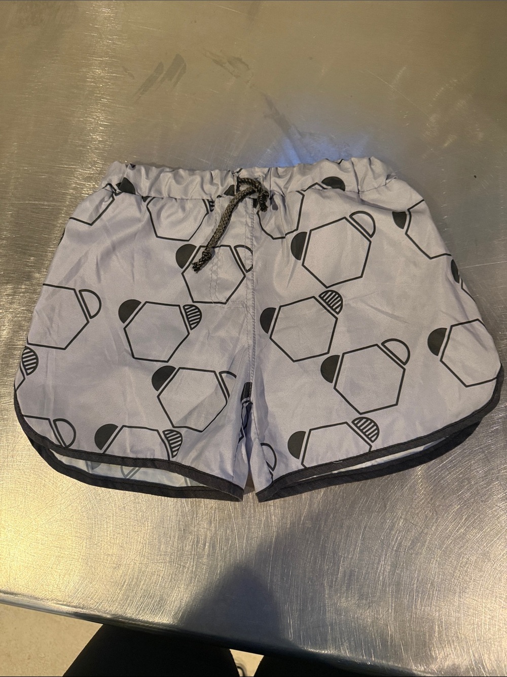 Kids' Light Gray Printed Swim Trunks with Drawstring